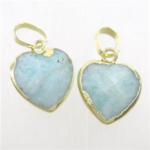 blue Amazonite pendant, faceted heart, gold plated, approx 12mm