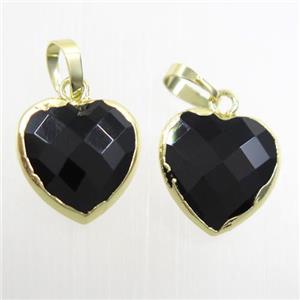 black Onyx Agate heart pendant, gold plated, approx 12mm