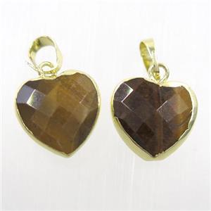 yellow Tiger eye stone pendant, faceted heart, gold plated, approx 12mm