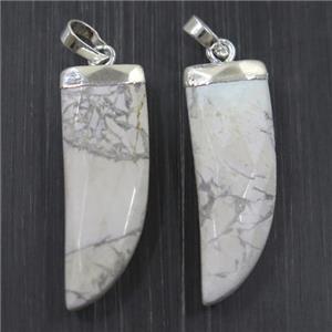white howlite horn pendant, silver plated, approx 10-30mm