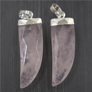 Rose Quartz horn pendant, pink, silver plated, approx 10-30mm