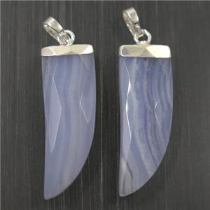 Blue Lace Agate horn pendant, silver plated, approx 10-30mm
