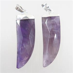 purple Amethyst horn pendant, silver plated, approx 10-30mm