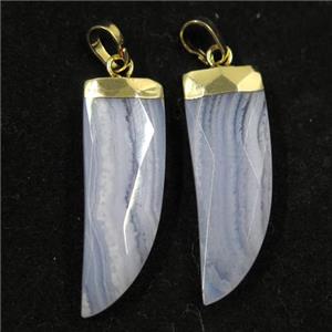 Blue Lace Agate horn pendant, gold plated, approx 10-30mm
