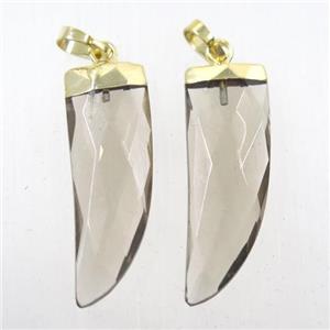 Smoky Quartz horn pendant, gold plated, approx 10-30mm