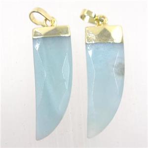 blue Amazonite horn pendant, gold plated, approx 10-30mm