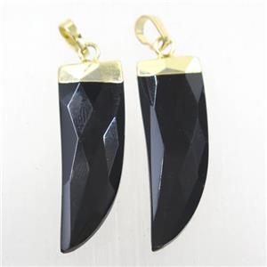 black onyx agate horn pendant, gold plated, approx 10-30mm