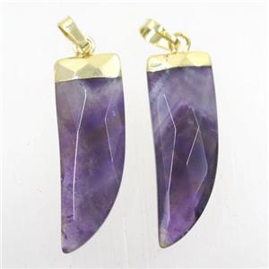 purple Amethyst horn pendant, gold plated, approx 10-30mm