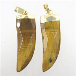 yellow Tiger eye stone horn pendant, gold plated, approx 10-30mm