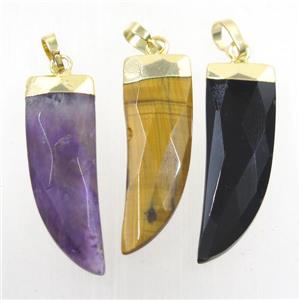 mix gemstone pendant, faceted horn, gold plated, approx 10-30mm