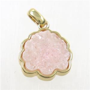 pink druzy quartz pendant, strawberry, gold plated, approx 15mm