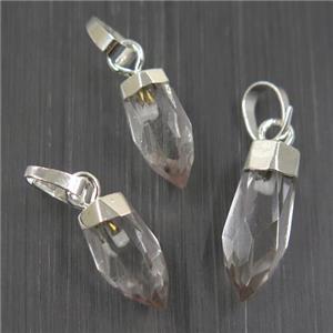 Quartz Crystal bullet pendant, silver plated, approx 5-16mm