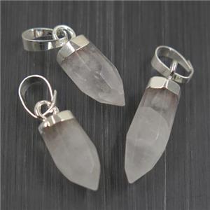 Rose Quartz bullet pendant, pink, silver plated, approx 5-12mm