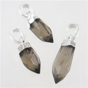 Smoky Quartz bullet pendant, silver plated, approx 5-12mm