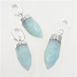 blue Amazonite pendant, faceted bullet, silver plated, approx 5-16mm
