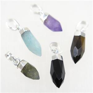 mix gemstone pendant, faceted bullet, silver plated, approx 5-16mm