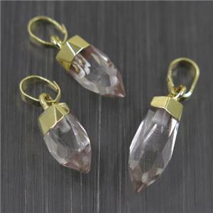 Crystal Quartz bullet pendant, gold plated, approx 5-16mm