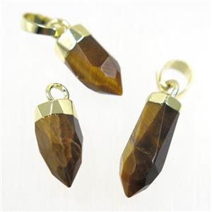 yellow Tiger eye stone pendant, faceted bullet, gold plated, approx 5-12mm