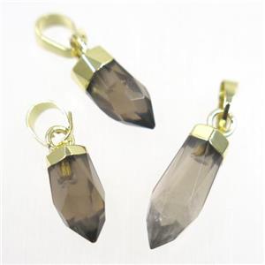 Smoky Quartz bullet pendant, gold plated, approx 5-12mm