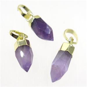 purple Amethyst pendant, faceted bullet, gold plated, approx 5-12mm