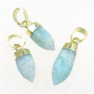 blue Amazonite pendant, faceted bullet, gold plated, approx 5-16mm
