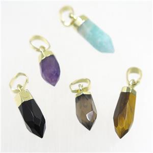mix gemstone pendant, faceted bullet, gold plated, approx 5-16mm