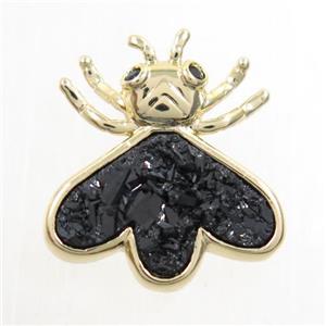 black druzy quartz honey pendant, gold plated, approx 15-17mm