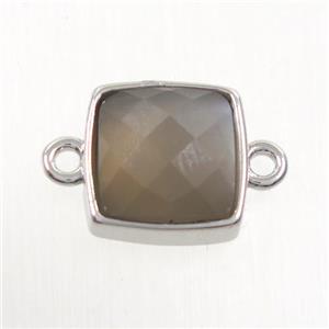 gray MoonStone connector, square, platinum plated, approx 12x12mm