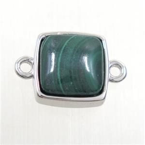 green malachite connector, square, platinum plated, approx 12x12mm