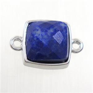 blue Lapis connector, square, platinum plated, approx 12x12mm