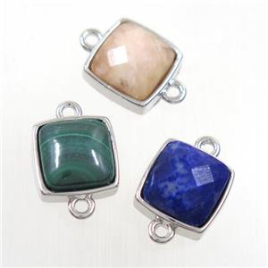 mix gemstone connector, square, platinum plated, approx 12x12mm