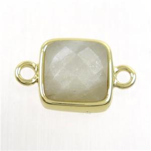 white MoonStone connector, square, gold plated, approx 12x12mm