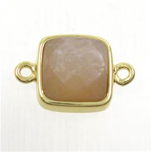 peach MoonStone connector, square, gold plated, approx 12x12mm