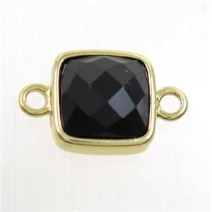 black Onyx agate connector, square, gold plated, approx 12x12mm