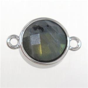 Labradorite circle connector, gold plated, approx 12mm dia