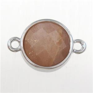 peach MoonStone circle connector, gold plated, approx 12mm dia