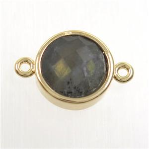 Labradorite malachite circle connector, gold plated, approx 12mm dia