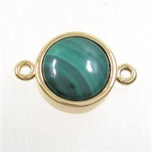 green malachite circle connector, gold plated, approx 12mm dia
