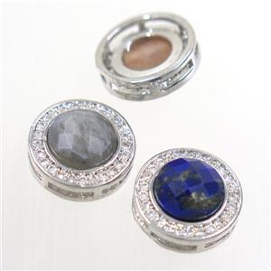 mix gemstone beads pave zircon, flat-round, platinum plated, approx 8mm, 13mm dia