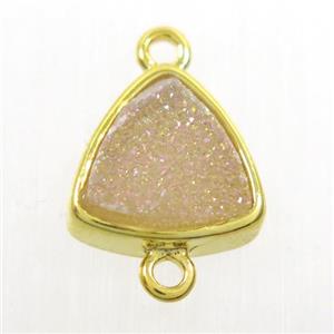 white AB-color Druzy quartz triangle connector, gold plated, approx 12mm