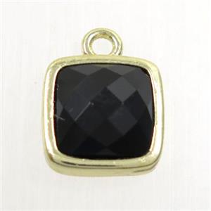 black Onyx agate pendant, square, gold plated, approx 12mm