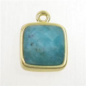 green Amazonite pendant, square, gold plated, approx 12mm