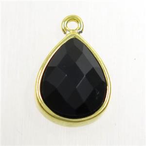 black onyx agate pendant, teardrop, gold plated, approx 11-13mm
