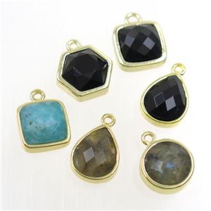gemstone pendant, mix shape, gold plated, approx 11-13mm