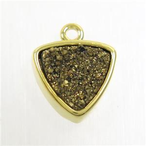 golden Druzy agate pendant, triangle, gold plated, approx 12mm