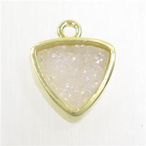 white AB-color Druzy agate pendant, triangle, gold plated, approx 12mm