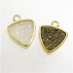 mix color Druzy agate pendant, triangle, gold plated, approx 12mm