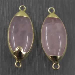 Rose Quartz oval connector, pink, gold plated, approx 13-27mm