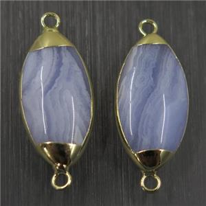 Blue Lace Agate connector, oval, gold plated, approx 13-27mm