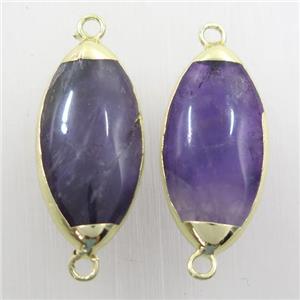 purple Amethyst connector, oval, gold plated, approx 13-27mm